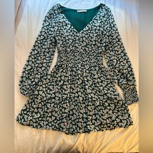 Abercrombie cinched green floral mini dress - size S